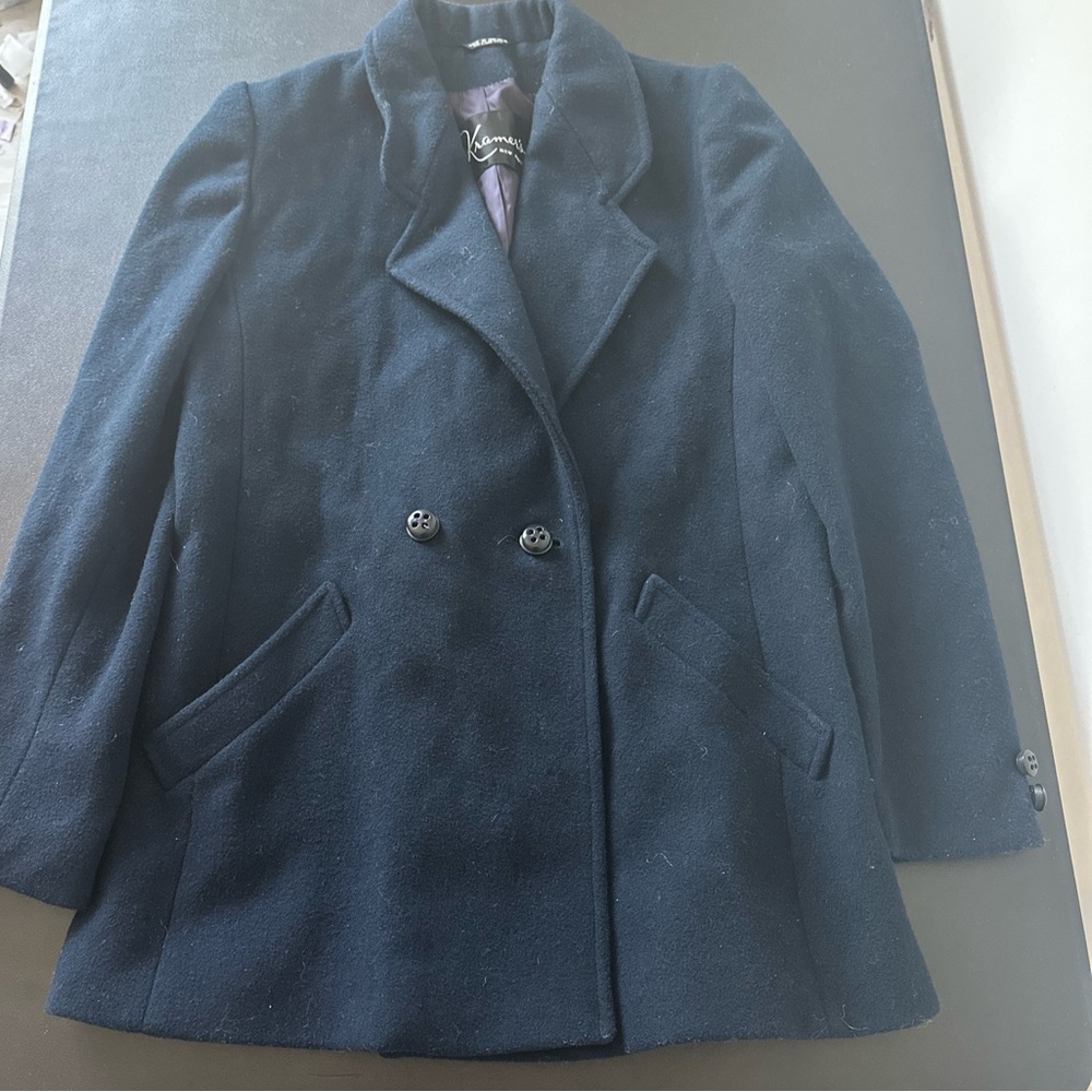 Vintage Natalie Green by Bert Newman Navy Wool Winter Coat-KRAMER. Size 10
